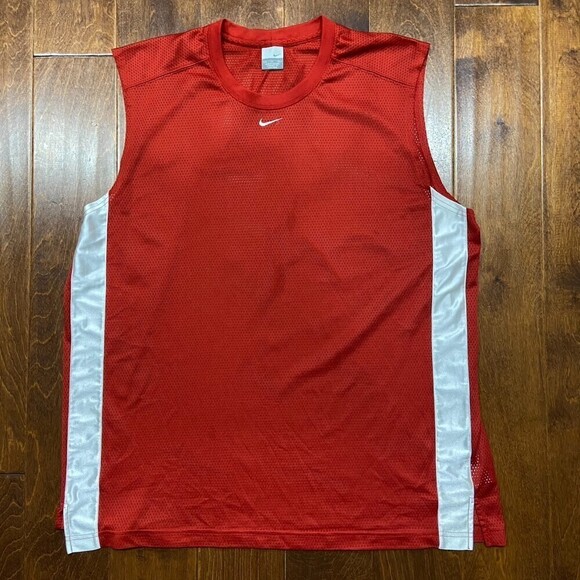 Nike Y2K Vintage Basketball Workout Mesh Sleeveless Shirt Red White Sz XL - Picture 3 of 7